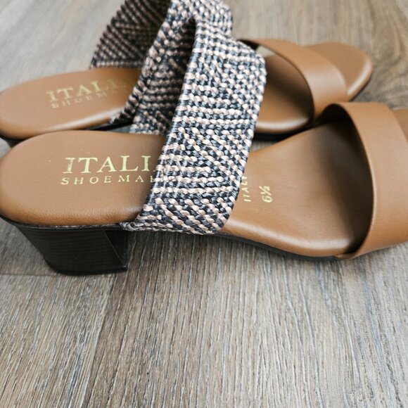 Italian double strap sandal heels faux leather - Picture 3 of 5